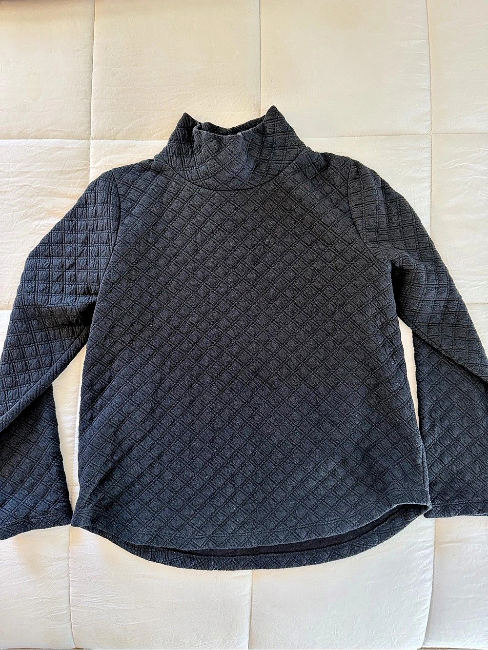 J.Crew Quilted Mockneck Pullover Long-Sleeve Top, Black, Medium